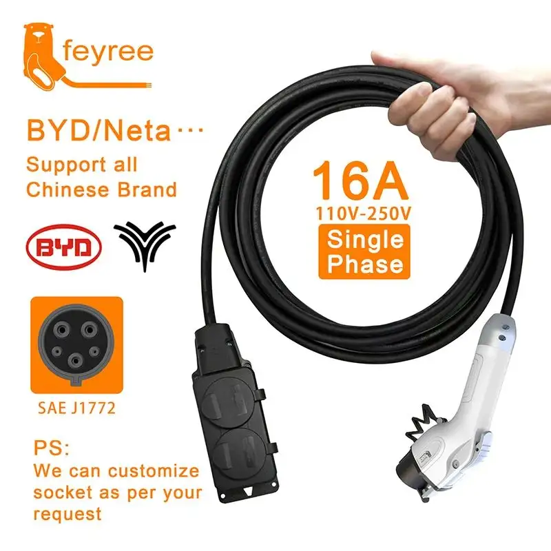 Feyree portable discharging cable for Chinese Brand EV Car with type 1 16A 3.5kw EV charger plug connect with EU socket