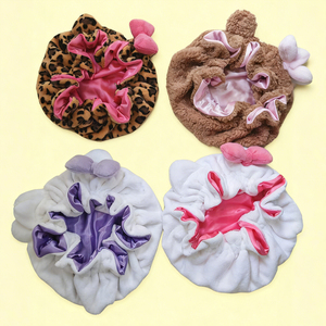 Cheetah Pattern Moda Furry Bonnet Satin Kid Double Layer Bonnet com orelhas - Product Image 3