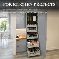 Lemari Dapur Abu-abu dengan Keranjang Kawat yang Dapat Ditarik, Lemari Penyimpanan Tinggi Kustom dengan Pintu Shaker untuk Proyek Dapur Villa