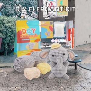 Kit de crochet facile en forme d'éléphant pour débutants, jouet animal fait main à coudre et à tisser avec fil tubulaire J.M Fashion, pour les 7-12 ans - Product Image 2
