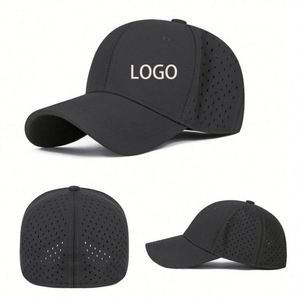 Men Adjustable Back Vented Performance Laser Cut Mesh <b>Hat</b> Promotional 6 Panel Baseball Cap Running Workout - Product Image 1