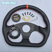 Volant Sport de course en cuir de 13 pouces 320mm en alliage d'aluminium en forme de D Volant de jeu plat avec bouton de klaxon