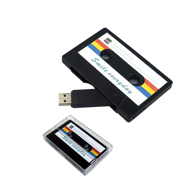 Custom logo Retro Plastic Cassette Tape Promotional 2.0 USB Thumb Drive 16GB 32GB 64GB 3.0 USB Flash Drive 128GB 8GB Pen Drive