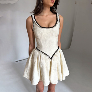 Sexy Low Out Slim Sling plisado vestido señora Chic High Street Party Vestidos mujeres elegante sin mangas Patchwork Vestidos cortos - Product Image 1