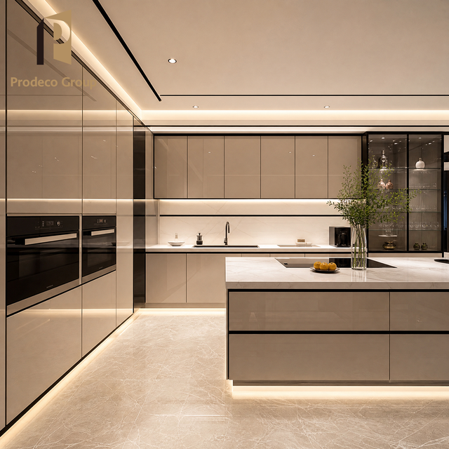 Glass Front Kitchen Cabinet Display Door Aluminum Frame Modern Style Villa Custom Project Kitchen Cabinets