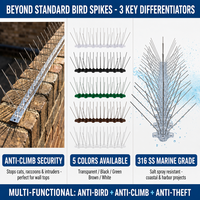 Piques anti-oiseaux flexibles en acier inoxydable 304, durables, pour la protection des panneaux solaires, des toits et des clôtures en extérieur