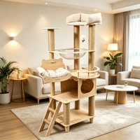 Grande Villa Moderne de Luxe pour Chat, Optimisant l'Espace, et Arbre à Chat Capsule avec Poteau à Gratter Écologique et Échelle