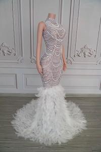 Vestido De Noche De lujo para mujer con <span class=keywords><strong>plumas</strong></span> De cristal manga larga estampado De leopardo Slim Fit Vestidos De Noche para graduación Ao vestido largo - Product Image 6