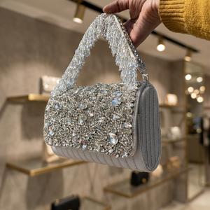 Pochette de soirée demi-lune ornée de perles de cristal avec bandoulière, douce, écologique, scintillante et élégante pour fêtes et mariages - Product Image 3