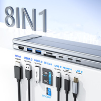 USB C Alüminyum Alaşımlı Laptop Bağlantı İstasyonu Standı, Tablet Standı 8'i 1 Arada USB C Hub, 4K 2 USB 3.0 PD 100W, MacBook için