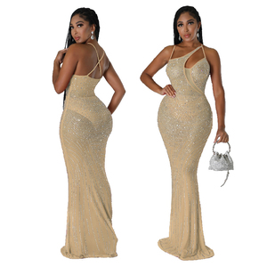 Vestido de Noche Sexy para Mujer, Estilo Playa, Cintura Imperio, con Lentejuelas, Transpirable, de Poliéster, con Tirantes - Product Image 5