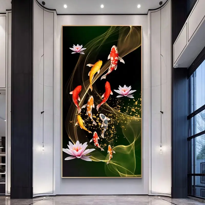 Koi 5d алмазная кристальная фарфоровая картина на заказ настенная Печать Большая натюрморт живопись рамка алюминий