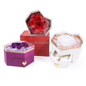 Caja de regalo acrílica de flores eternas de 5 colores hecha a mano de alta calidad, caja de papel de rosa de belleza preservada para juegos de anillos de collar - Product Image 1