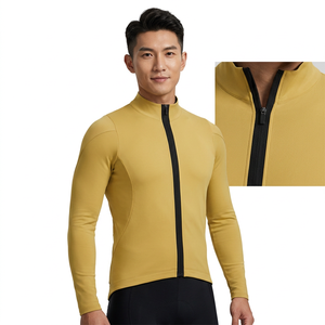 Maillot de Ciclismo Amarillo de Manga Larga para Hombre, Cuello Alto con Cierre Completo, Corte Ajustado, Ropa de Alto Rendimiento - Product Image 1
