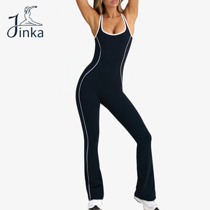 Haut de gamme couleur bloc combinaisons respirant dos nu grande taille Flare Yoga Leggings en plein air femmes combinaisons joue - Product Image 1