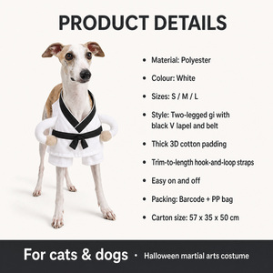 Costume d'Halloween pour chien, style <span class=keywords><strong>karaté</strong></span>, arts martiaux, ceinture noire de Taekwondo, Kimono blanc, tenue amusante pour animaux de compagnie, pour chiens et chats - Product Image 5