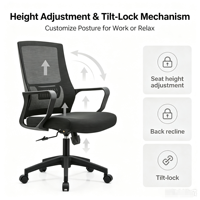 Chaise de bureau ergonomique en maille à dossier moyen pour personnel, chaise pivotante de haute qualité pour bureau, salle de réunion, chaise de visiteur, chaise de bureau