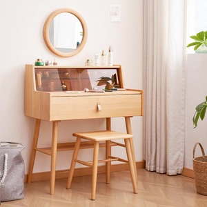 Beechwood Dressing <b>Table</b> With Flip Top <b>Mirror</b> Storage Bedroom Makeup <b>Vanity</b> Small Size Modern Minimalist Design - Product Image 2