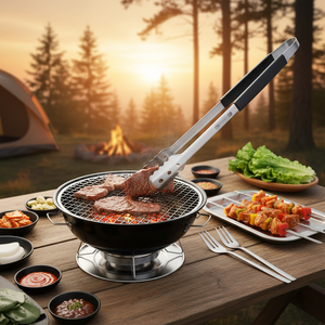 In acciaio inossidabile stile coreano BBQ pinze a molla lunghe in ferro forchette e bastoni Set di strumenti per campeggio in metallo lucidato - Product Image 3