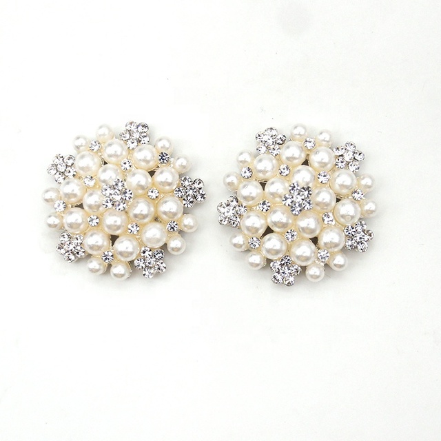 Button for Wedding Accessories Rhinestone Pearl Flower Shaped Buckle Flatback
