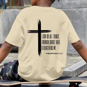 เสื้อยืดเด็กชาย FOXA ลายคริสเตียน ข้อพระคัมภีร์ฟิลิปปี 4:13 ผ้าฝ้าย พิมพ์ลายทางศาสนา สำหรับเด็ก - Product Image 6