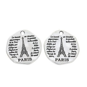 Moneda Redonda Martillada con Diseño de la <span class=keywords><strong>Torre</strong></span> <span class=keywords><strong>Eiffel</strong></span> de París y Escritura Francesa, de Aleación Plateada Antigua, para Adornos de Diario de Viaje - Product Image 2