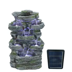 Solar Powered Outdoor 5-Tier Rock Waterfall Fountain with LED Lights