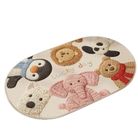 Nouveau tapis de salle de bain ovale 2026, style dessin animé, aspect lin, absorbant, séchage rapide, facile d'entretien