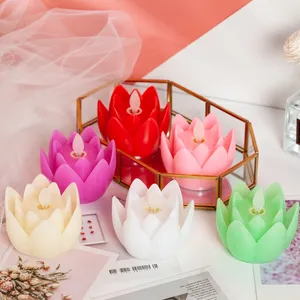 Lotus Led cahaya teh lilin bentuk Led lilin Buddha Lotus lampu berkat Velas Cina grosir kualitas tinggi tanpa asap bunga