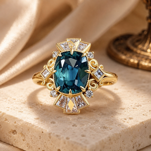 Anello Vintage Stile Corte con Gemma Blu per Donne, Elegante Gioiello da Dito - Product Image 6