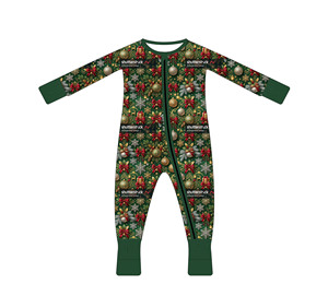 Body per Neonati con Stampa Natalizia <span class=keywords><strong>Elegante</strong></span> e Retrò, Logo Personalizzato, Manica Lunga, Morbido in Bambù e Spandex, con Cerniera, Vendita all'Ingrosso - Product Image 4