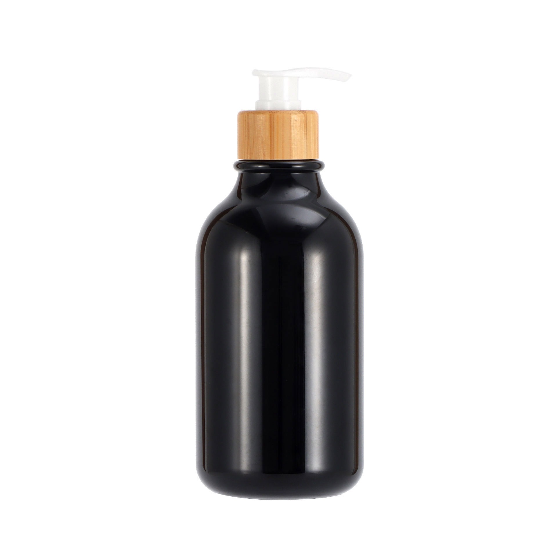 Flacon noir brillant + pompe en bambou blanc