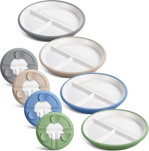 Platos de Cerámica para Niños con Mangas de Silicona, Antideslizantes, con Divisiones, con Ventosa, Libres de BPA, Aptos para Lavavajillas, para Bebés y Niños Pequeños - Product Image 1