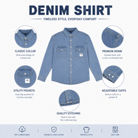 Ensembles pour hommes en stock – Ensemble deux pièces en denim épais 100 % coton avec chemise-veste en jean à manches longues et double poche poitrine