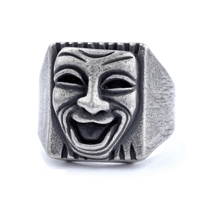 Hip-Hop personalizzato in acciaio al titanio Street Grimace che piange il viso sorridente faccia anello teschio - Product Image 5