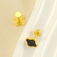 Boucles d'oreilles clous miniatures en acier inoxydable plaqué or 18 carats avec fleurs émaillées, accessoires de mode géométriques tendance, vente en gros