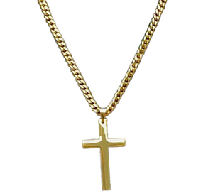 Large 18K Gold Plated <b>Cross</b> Pendant <b>Necklace</b> for <b>Men</b> Women with Thick Curb Chain Stainless Steel <b>Necklace</b> - Product Image 1