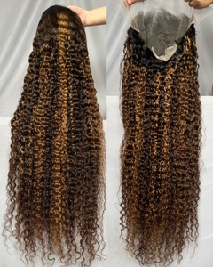 Peluca de encaje frontal transparente con reflejos rubio miel y marrón, al por mayor, brasileña, grado 12A, rizada profunda estilo español - Product Image 3