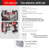 Ensemble d'outils de perceuse électrique 12V de 165 pièces, personnalisable, OEM, boîtier rigide en aluminium, usage domestique, perceuse multifonction, perceuse à percussion au lithium 1