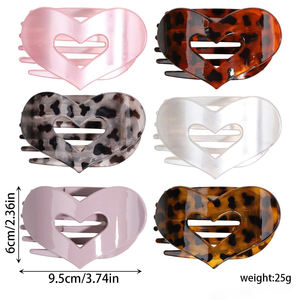 Pinzas planas para el cabello con forma de corazón, garra redonda para el cabello de leopardo para mujeres y niñas, pasadores de pelo elegantes franceses - Product Image 2