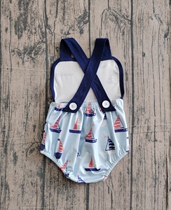 SR3945 Mono sin mangas personalizado para bebé, con estampado de barco azul, para niña, conjunto de burbujas de algodón y elastano, lindo y adorable - Product Image 2