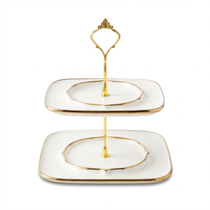 Élégant support à cupcakes en <span class=keywords><strong>céramique</strong></span> à 3 niveaux avec bord doré pour le thé de l'après-midi, les mariages, les anniversaires - Idéal pour servir les petits gâteaux et pâtisseries - Product Image 4