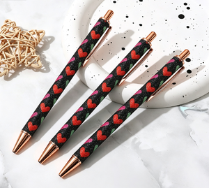 Fashion Heart Print Glitter Press Metal Ballpoint Pen Smooth‑Writing Bulk <b>Wedding</b> Party Favor Pen - Product Image 1