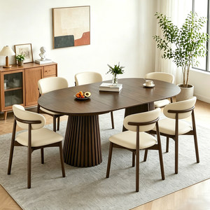 Mesa de Comedor Redonda Extensible y Plegable de Madera, Estilo Nórdico y Francés, de Mediados de Siglo, para Apartamentos Pequeños y Casas de Huéspedes de Lujo - Product Image 3
