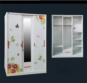 خزانة فولاذية بباب منزلق 3 أبواب مع درج مرآة مقاومة للرطوبة حديثة قابلة للطي للاستخدام في غرف النوم والفنادق والمدارس - Product Image 1