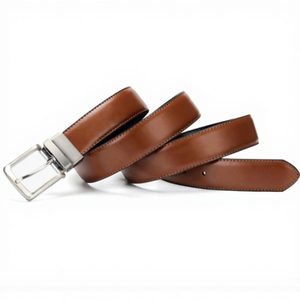 Ceinture en cuir véritable marron pour pantalon habillé avec boucle rectangulaire argentée, style moulé monobloc durable, classique pour homme - Product Image 2