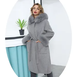 Factory Good Price Europe Women Oversize Long Cashmere Wool Coat Winter Trench Coat With Belt