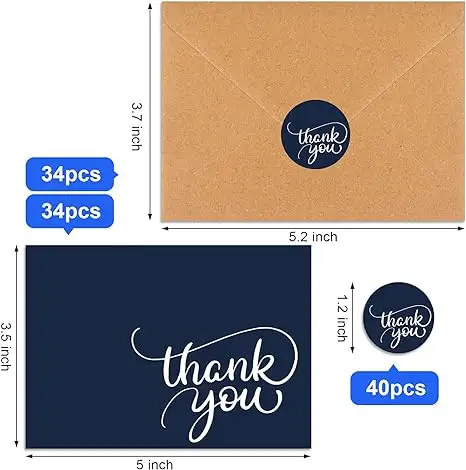 Tarjetas de felicitación con impresión personalizada, tarjetas de agradecimiento en blanco con Sobres de papel Kraft para invitación de boda para pequeñas empresas