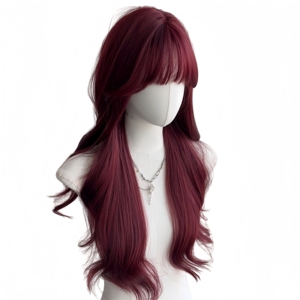 Perruque longue bouclée rouge <span class=keywords><strong>framboise</strong></span> avec frange, cheveux synthétiques doux et naturels, résistante <span class=keywords><strong>à</strong></span> la chaleur, pour femmes, pour la <span class=keywords><strong>vie</strong></span> quotidienne, les fêtes et le cosplay - Product Image 3