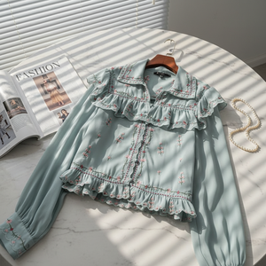 Chemisier brodé à manches longues pour femmes, vêtement féminin, style Vintage, nouvelle collection automne - Product Image 5